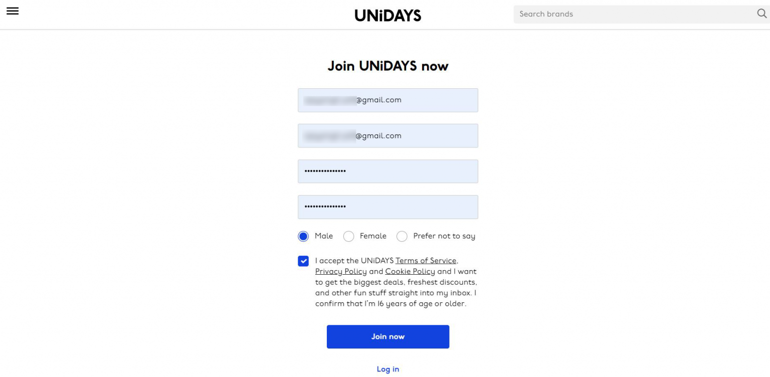 Unidays account creation