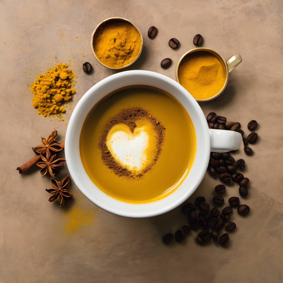 Person taking a hesitant first sip of turmeric coffee, facial expression mixed with curiosity
